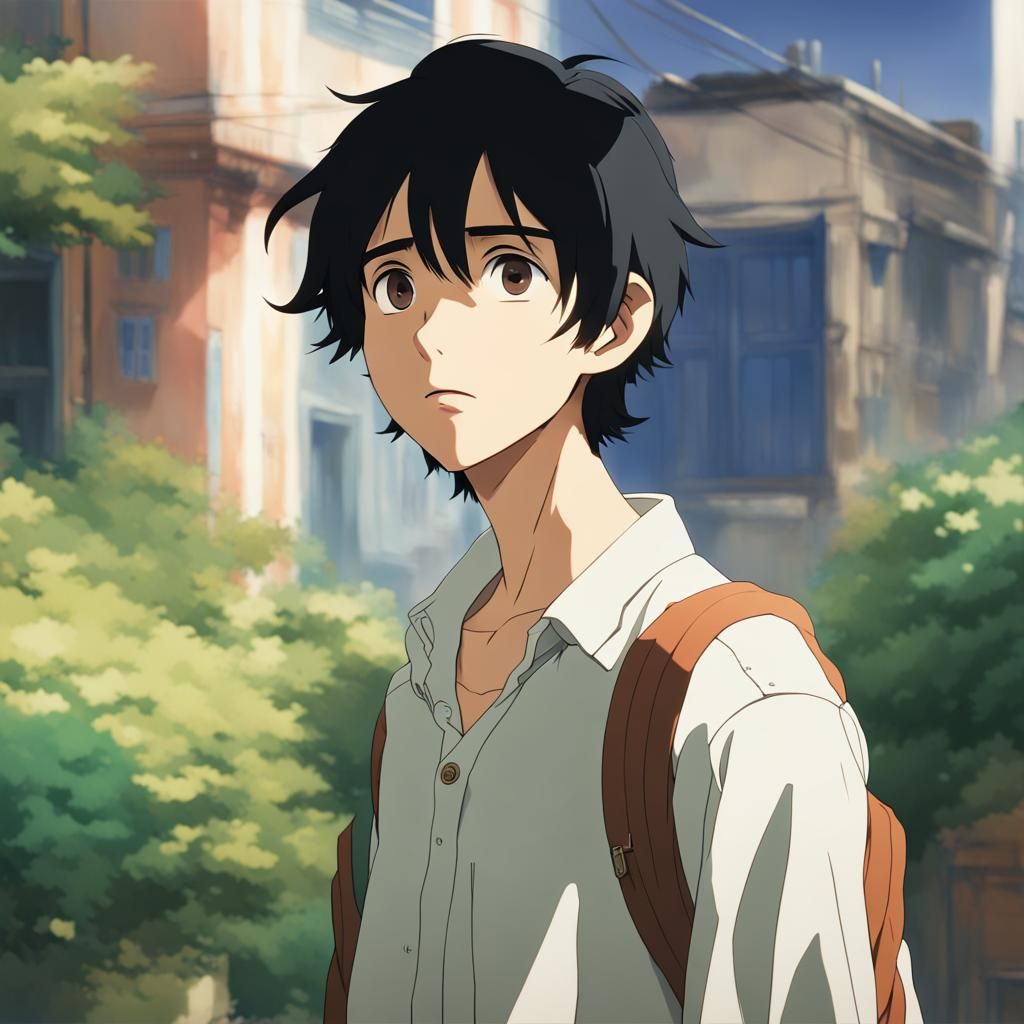Anime-Style Portrait of Young Man in Ghibli Style