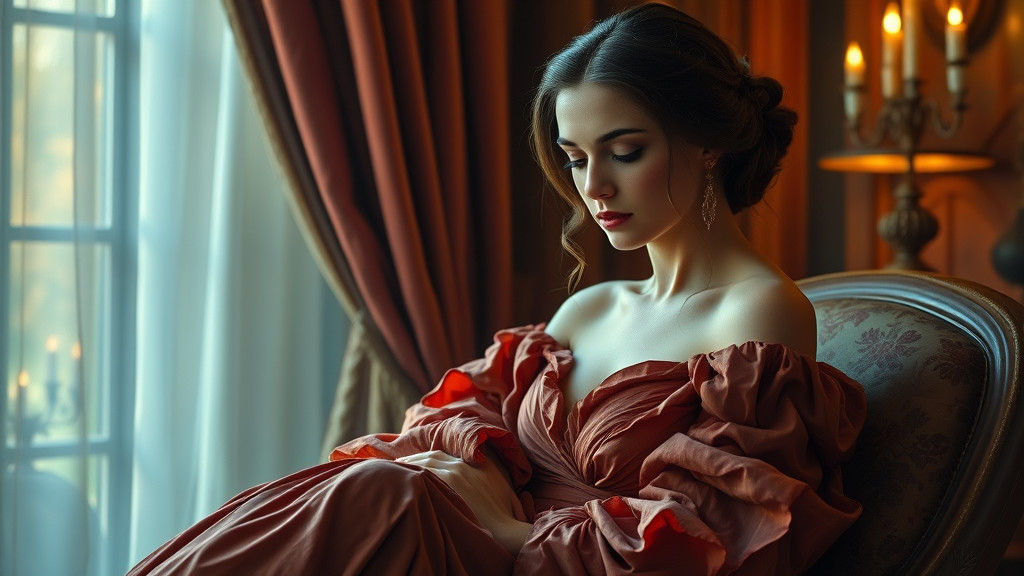 Regal Woman in Velvet Chamber, as Impasto Painting