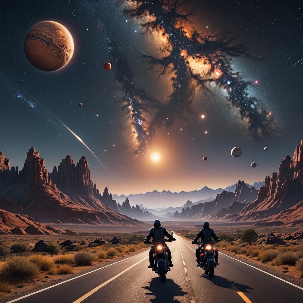 Cosmic Motorcycle Ride: Fantasy Concept Art