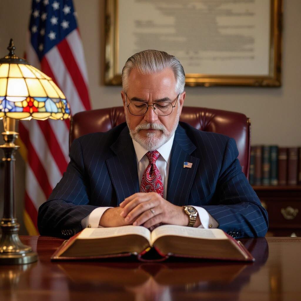 Patriotic Old Man in Prayer, Classical Oil Painting Style