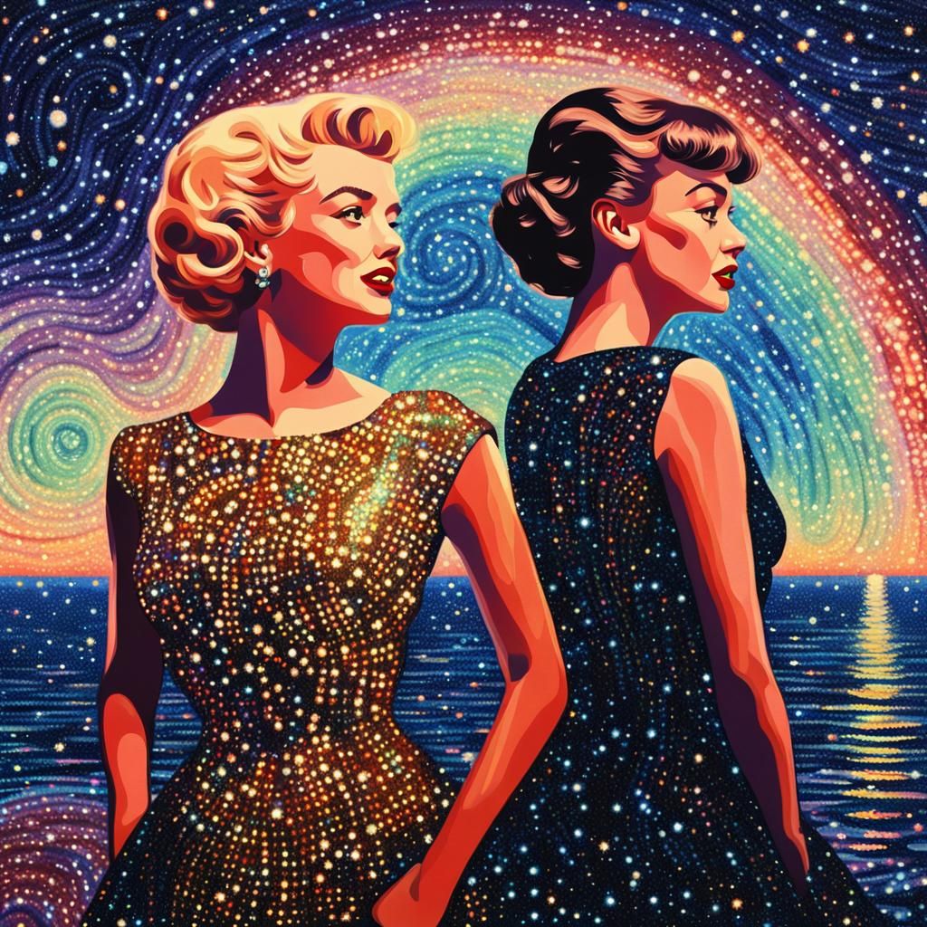 Marilyn and Audrey in Cybernetic Sea: Digital Impressionism
