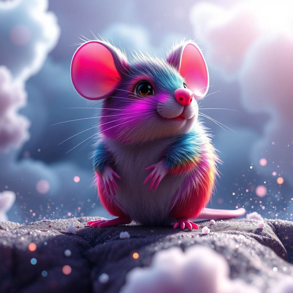 Iridescent Mini Mouse in Dreamy Ethereal Landscape