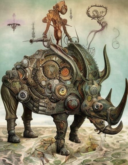 Steampunk Rhinoceros in Gothic Fantasy Style