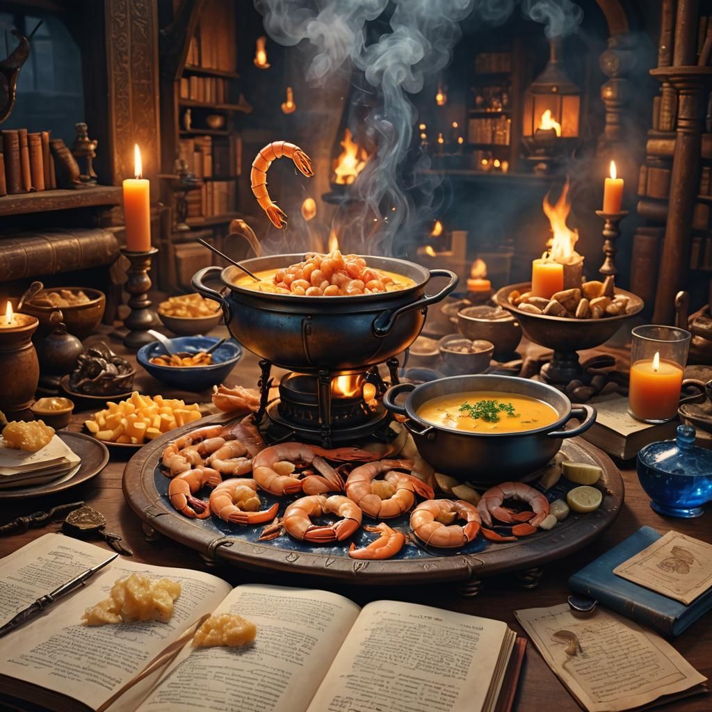 Shrimp in Mystical Fondue: Fantasy Concept Art