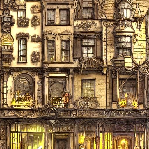 Dark Fantasy Diagon Alley Masterpiece in Cyberpunk Style