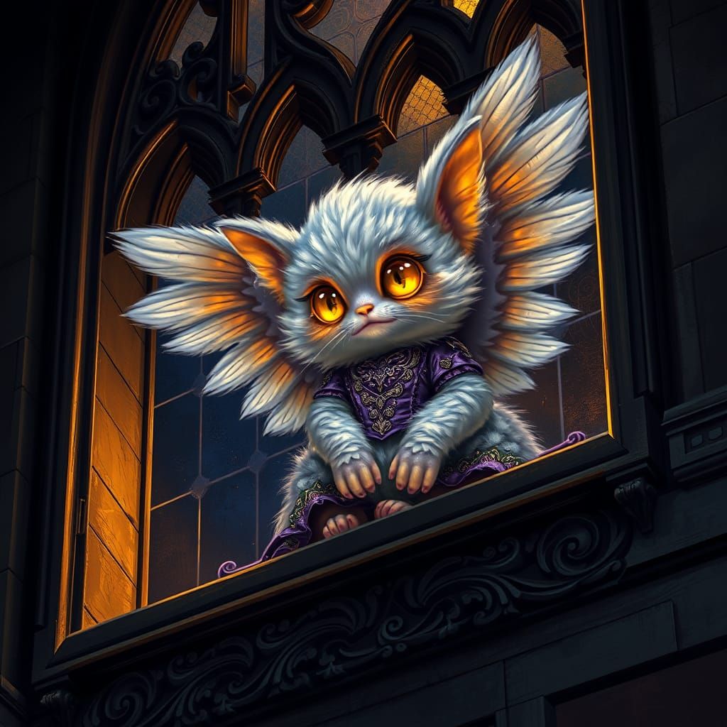 Winged Victorian Creature in Gothic Setting