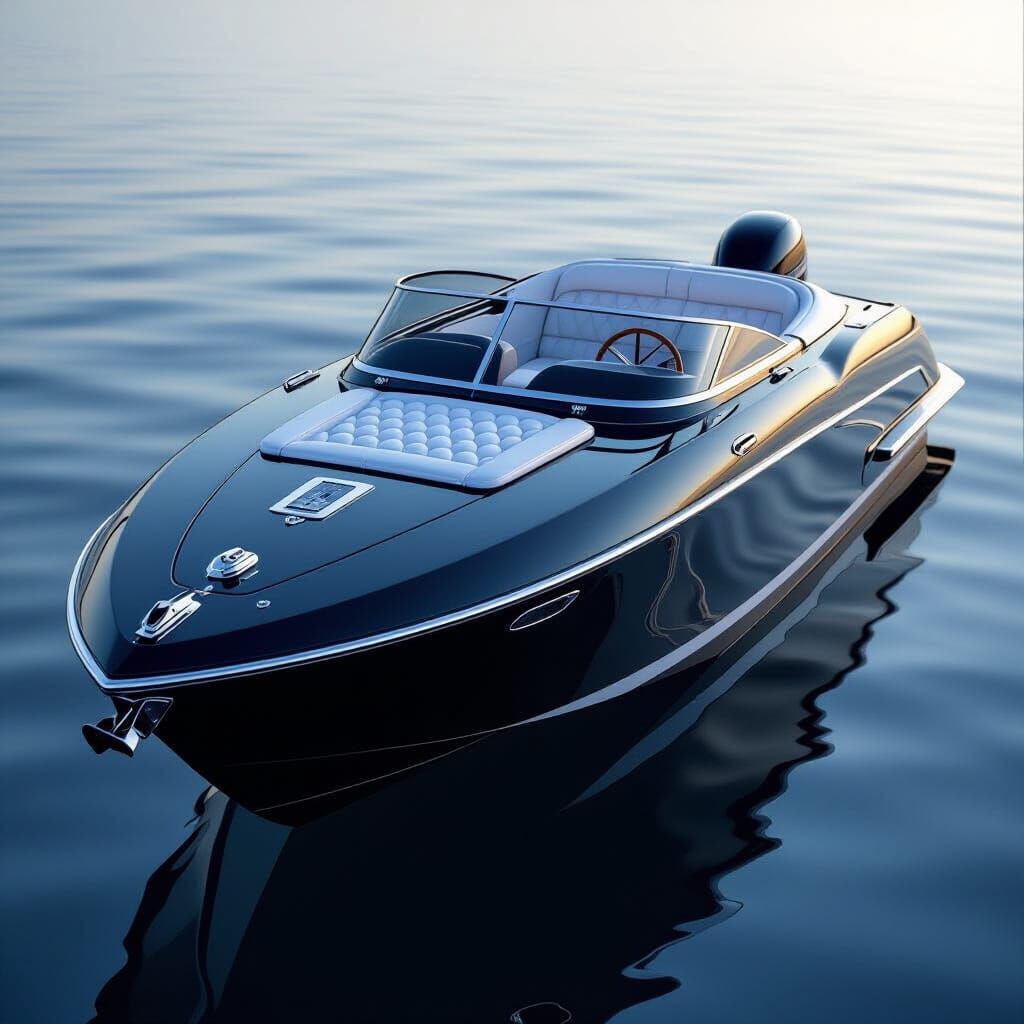 Gloss Black Speedboat with White Interior at Dock
