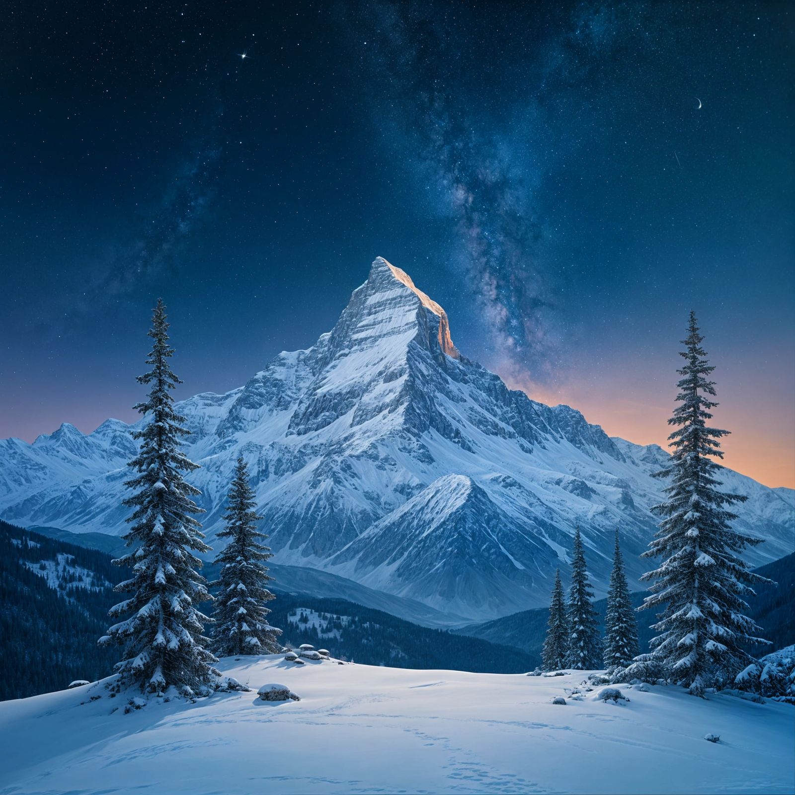 Snowcapped Mountain Under Starry Night Sky