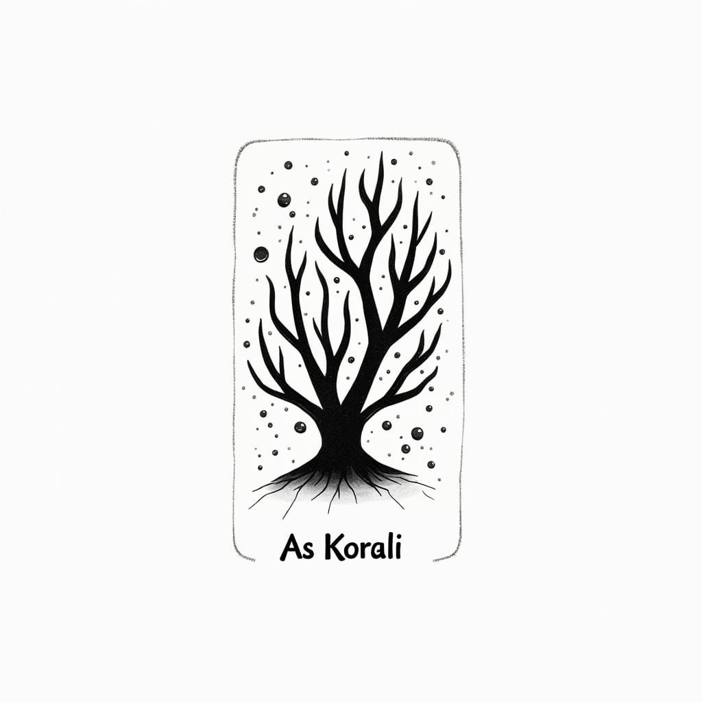 Minimalist Tarot Card with Coral in Black and White