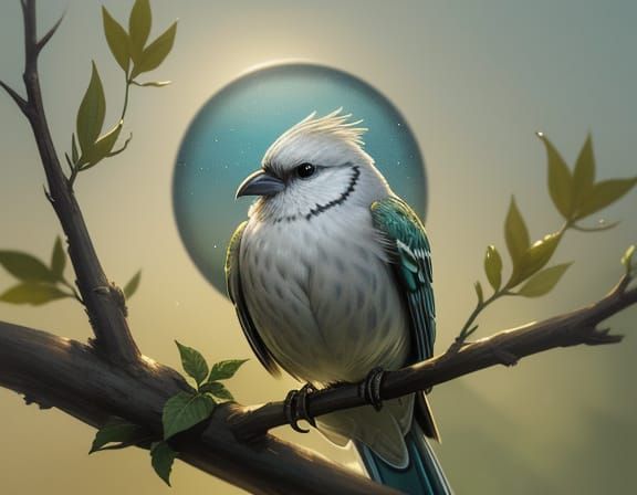 Whimsical Bird in Lush Foliage, Digital Matte Painting