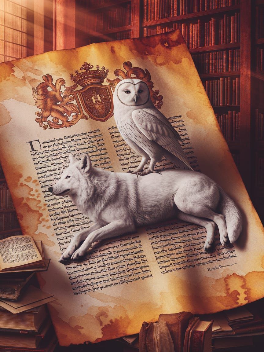 Watercolor Owl and Wolf on Parchment