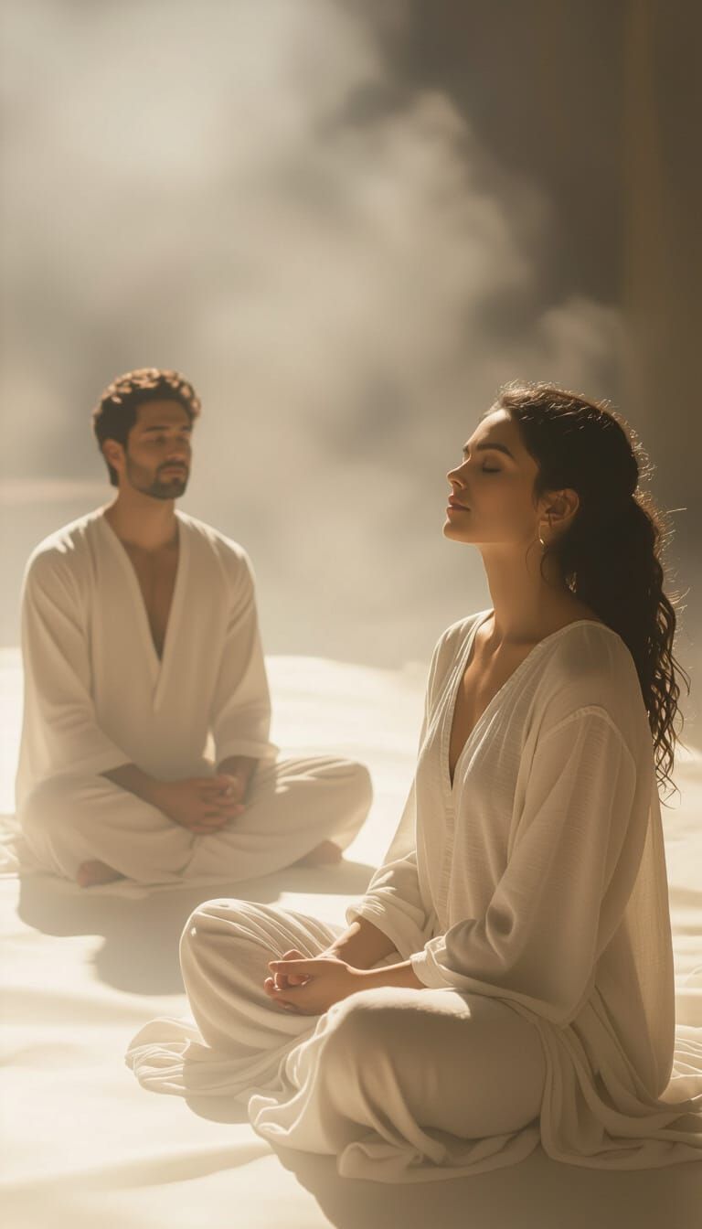 Contemplative Figures Bathed in Ethereal Light