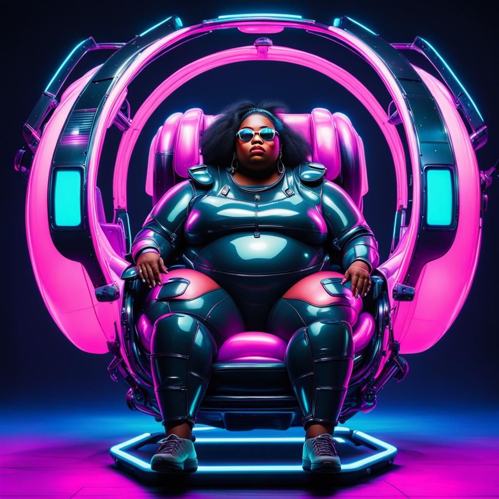 Futuristic Flying Chair in Synthwave Neon Style