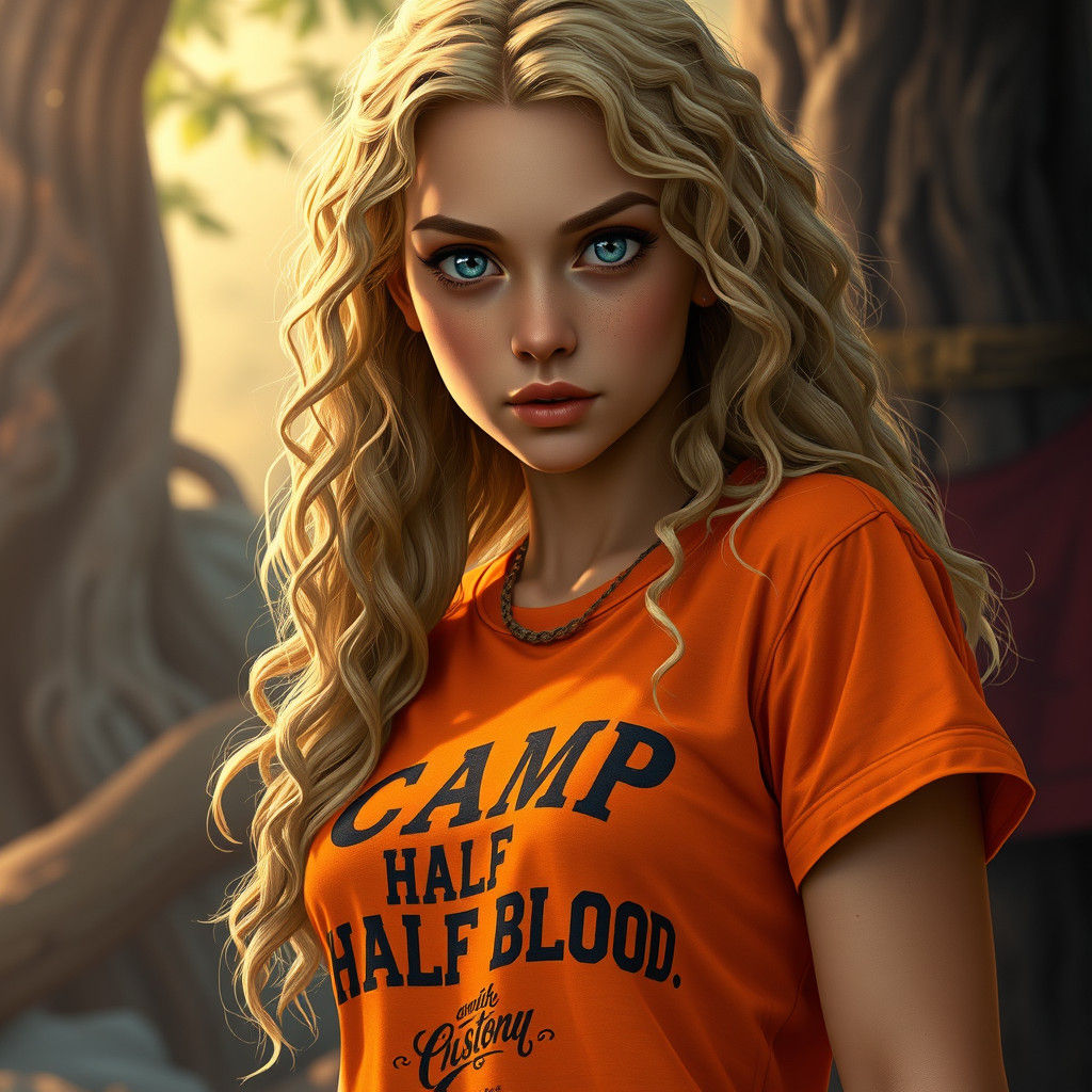 Teenage Girl with Orange Shirt, Detailed Matte Painting