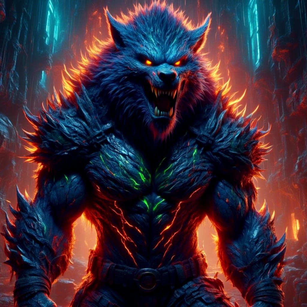 Angry Werewolf Portrait in Modern Style