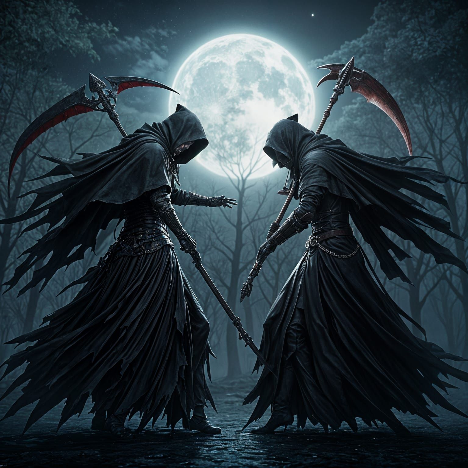 Skeletal Reapers Clash in Gloomy Forest