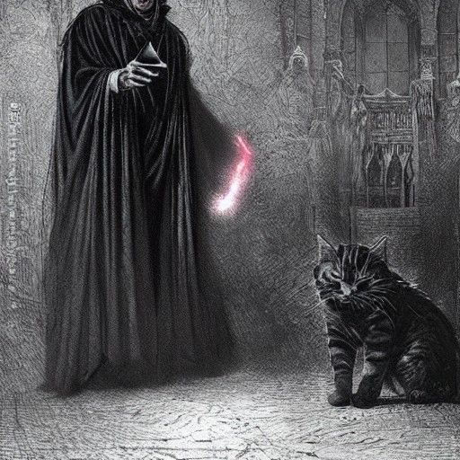 Cat Wizard Casting Magic in Gothic Horror Style