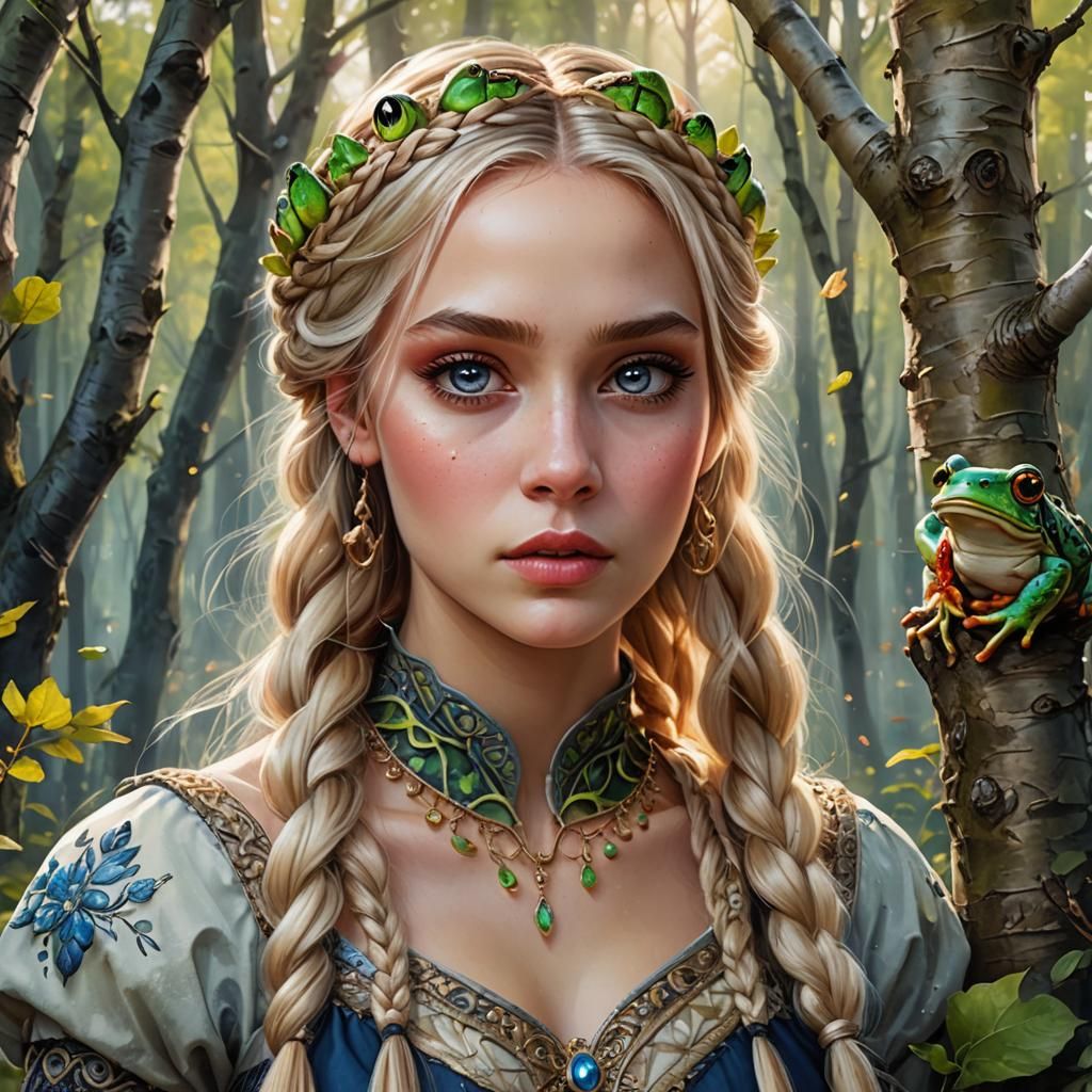 Beautiful Russian Girl in Birch Grove Fantasy Art