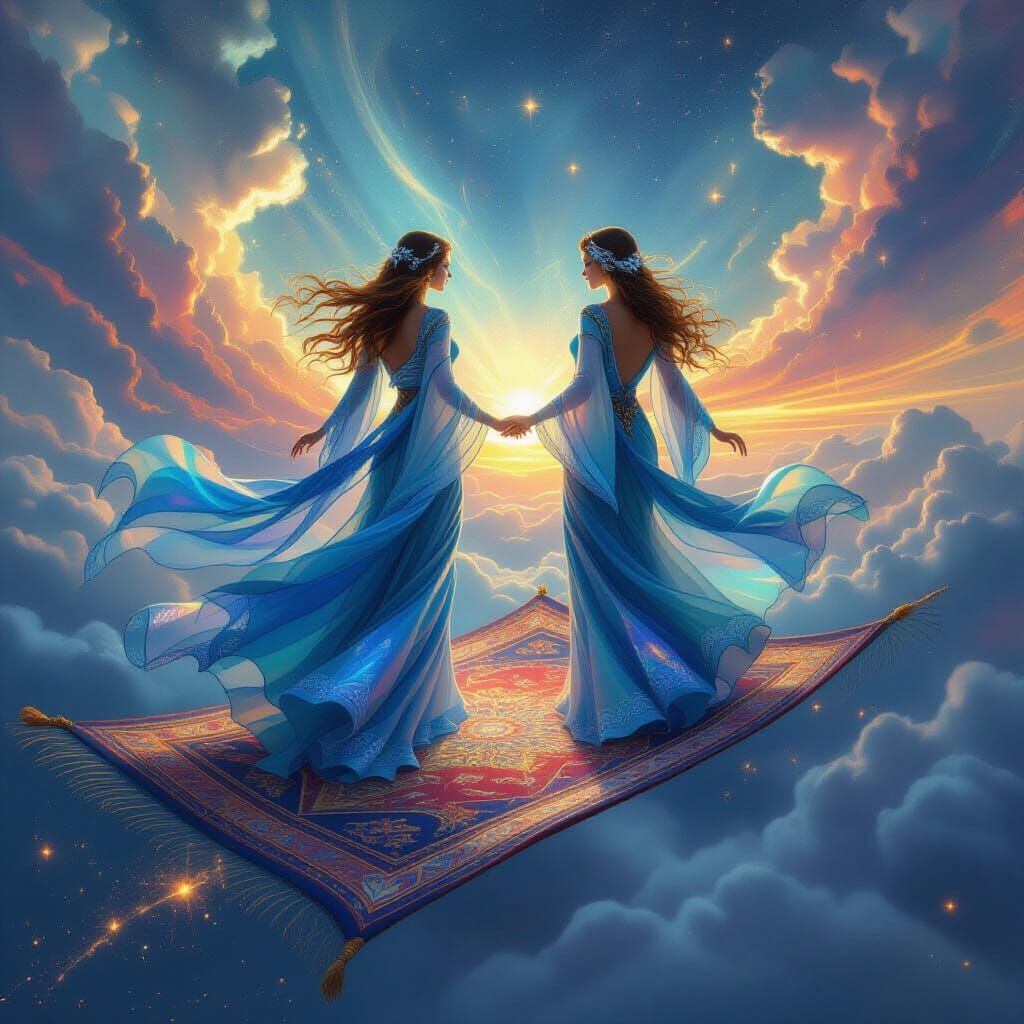Ethereal Goddesses Flying on a Magic Carpet