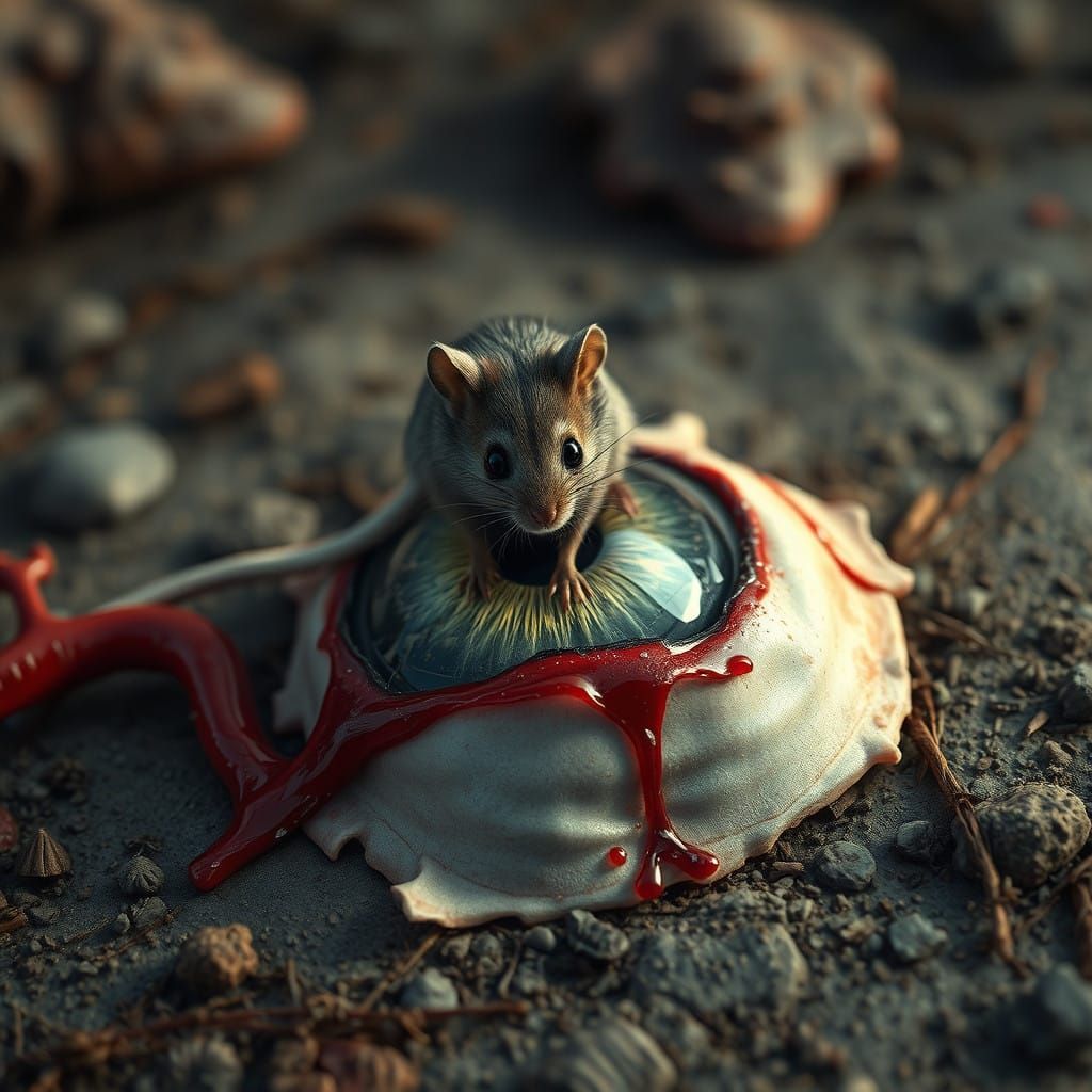 Gore Fantasy Scene with Mouse and Human Eye