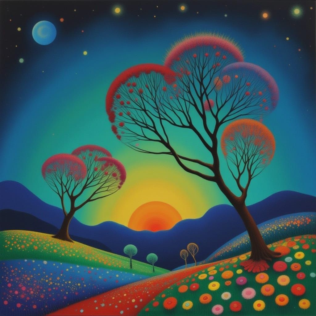 <lora:DAYDREAM MEADOWS:1.0> (blooming magnolia tree in field...