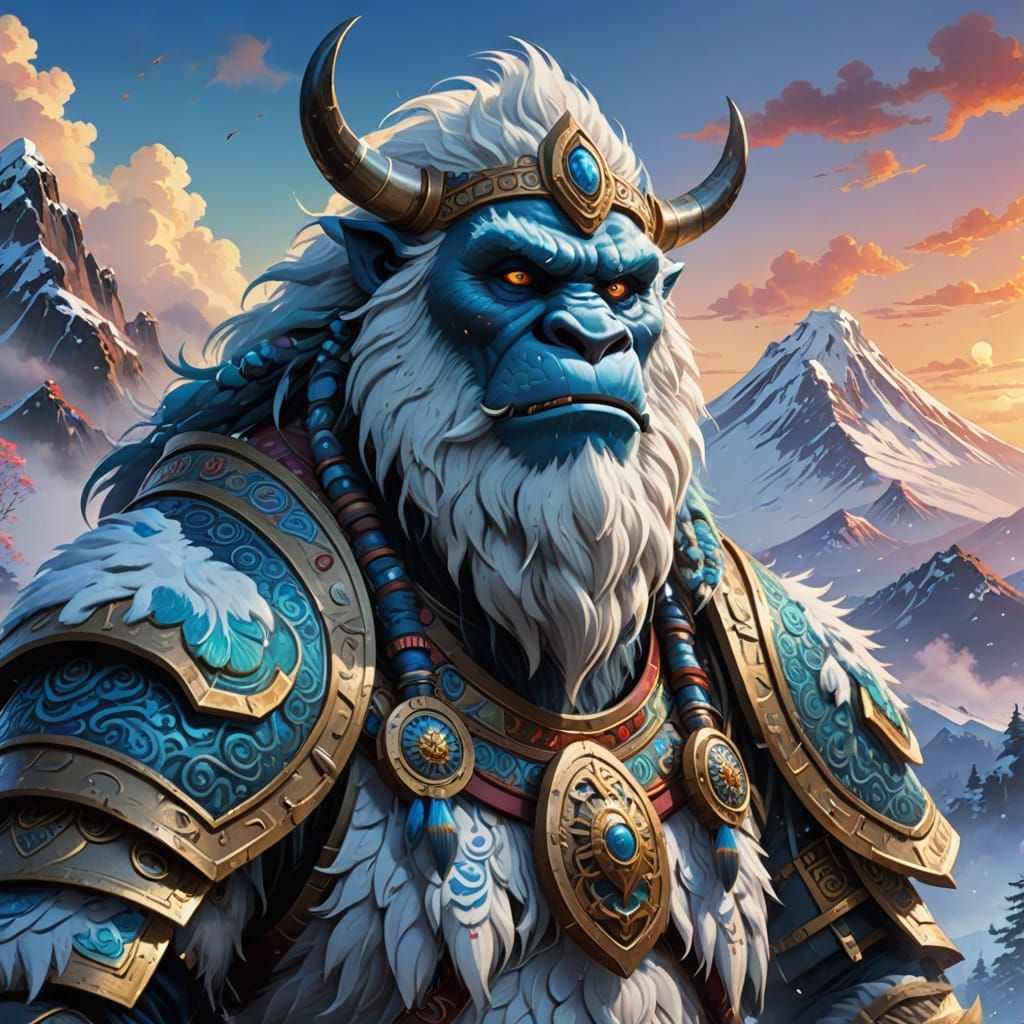 Yeti Warrior Chief in Vibrant, Iridescent Splendor