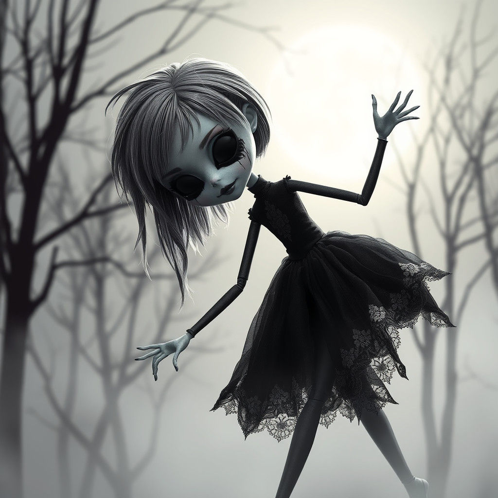 Gothic Ballerina: Monster Doll Dancing in Moonlight