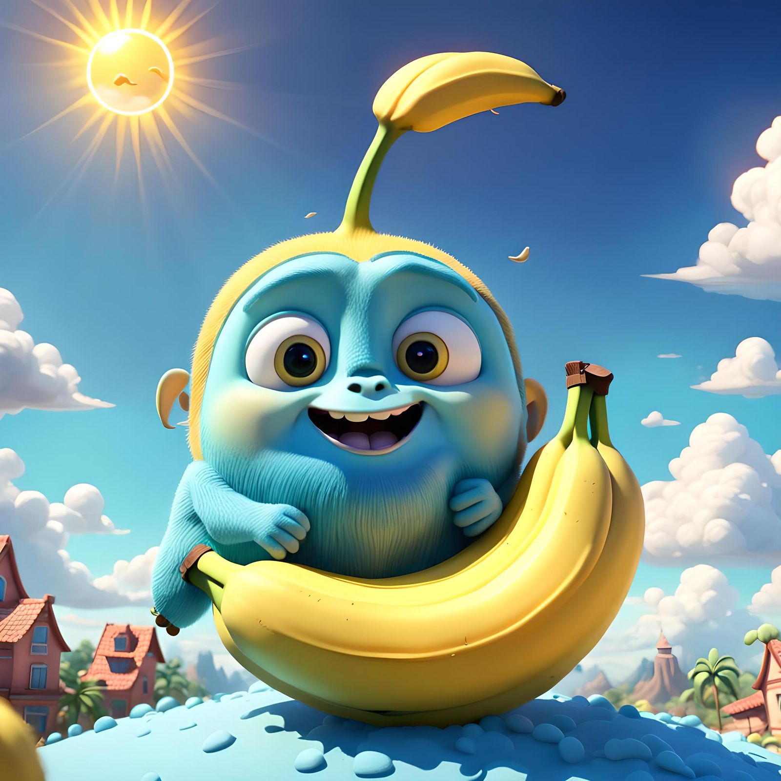 Cute Floating Banana in Pixar Disney Style