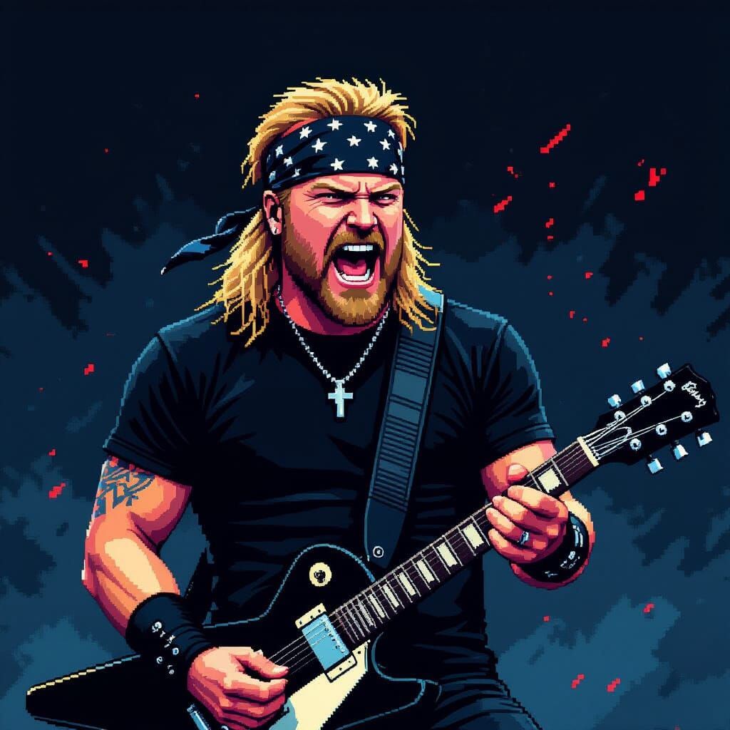James Hetfield Pixel Art Portrait in 16-Bit Style