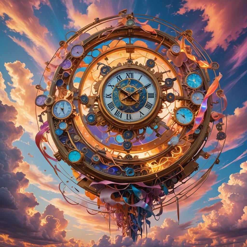 Surreal Melting Clocks in a Dystopian Sky