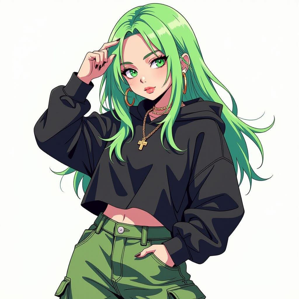 Billie Eilish Anime Character in Vibrant Manga Style