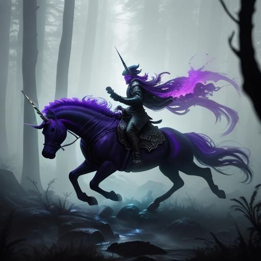 Unicorn in Mist-Covered Woods: Dark Fantasy Art
