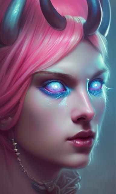Pink and Blue Porcelain Devil Portrait