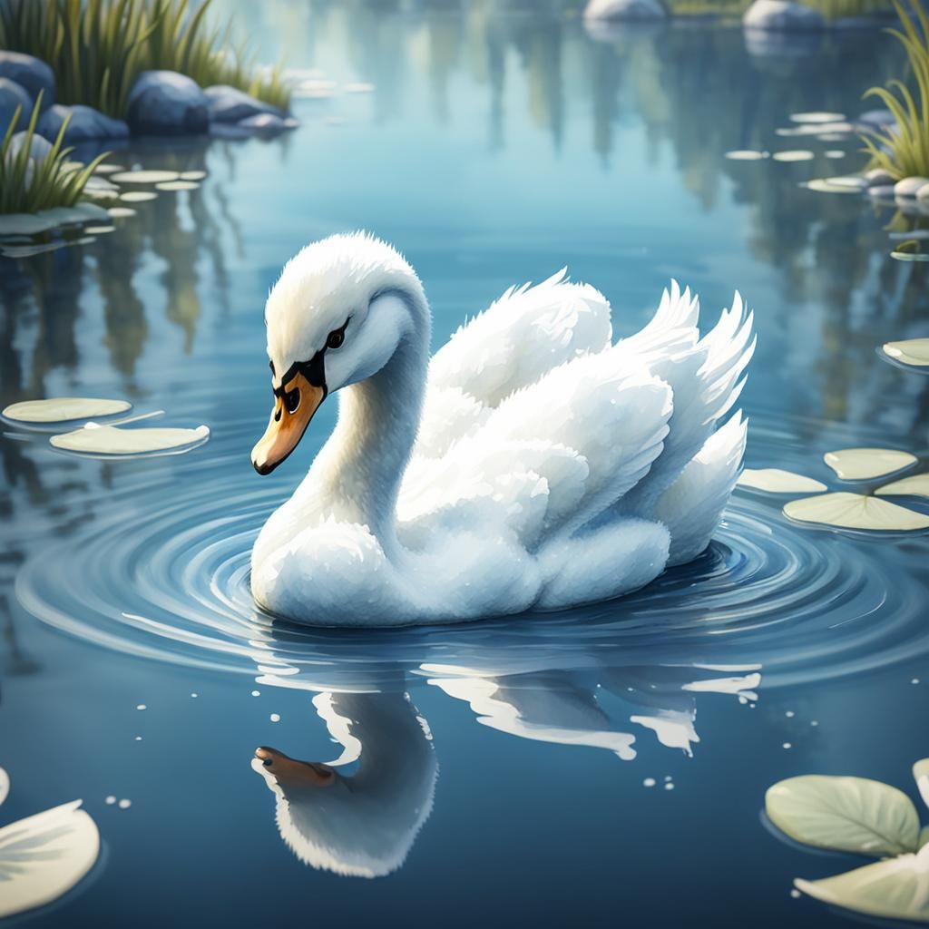 Cute Baby Swan Watercolor in Simple Style