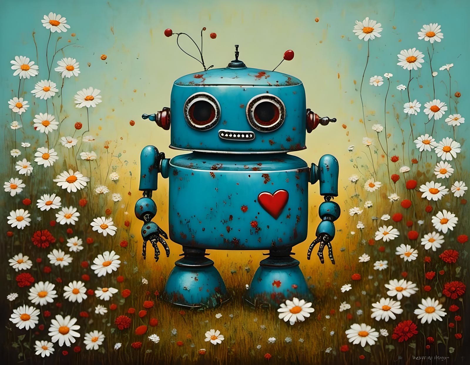 Robot's Retro Love: Kettle in Rococo-Horrorcore Style