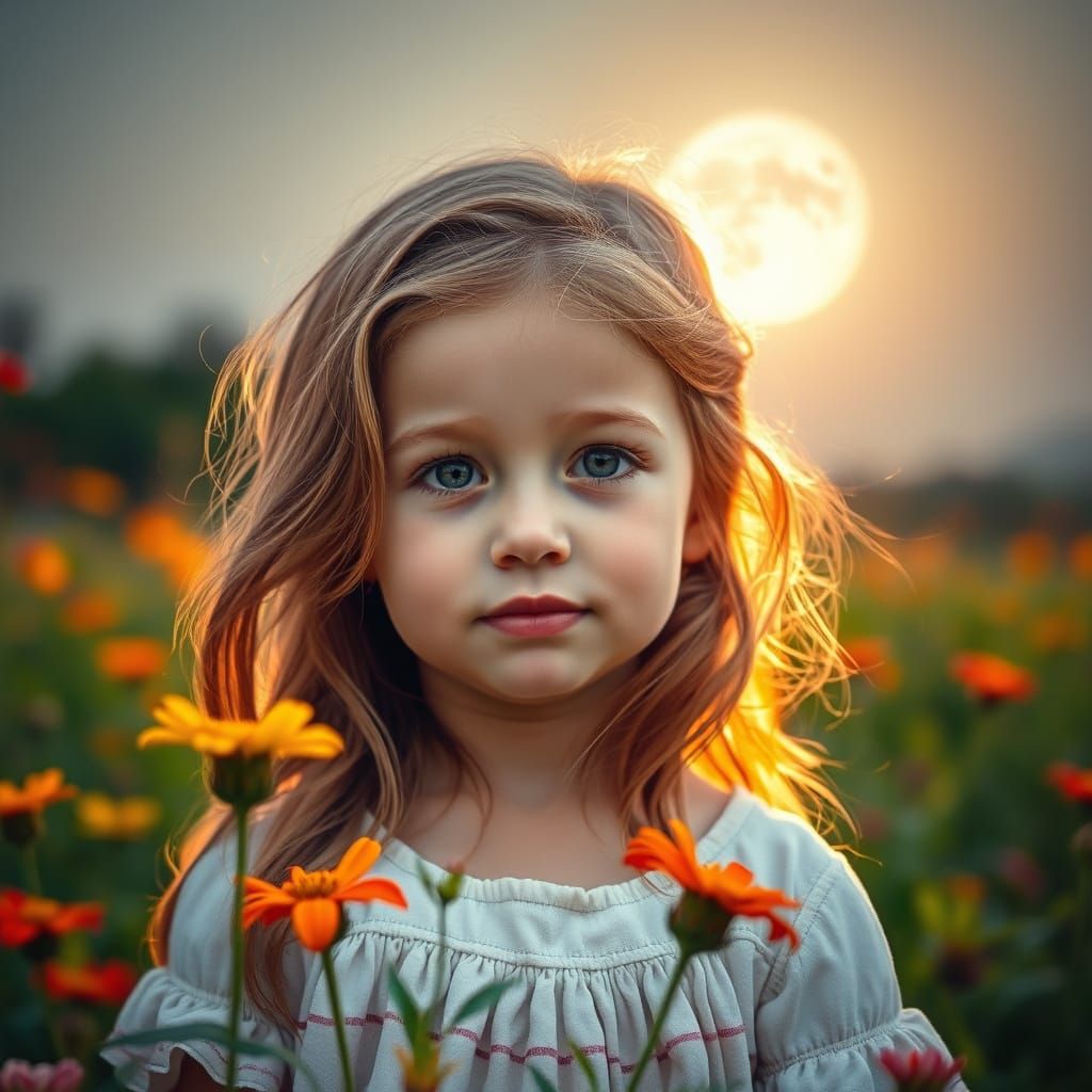 Tranquil Girl Under the Soft Glow of a Full Moon