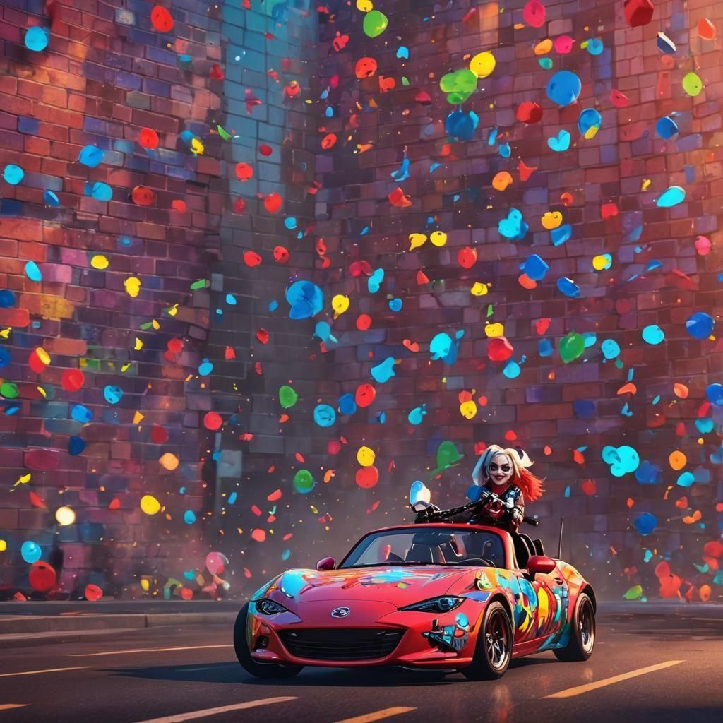 Harley Quinn Drives a Harley Quinn-Themed Miata: 3D Digital ...