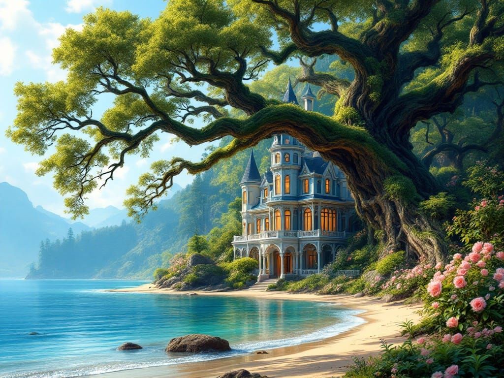 Surreal Victorian Castle Meets Ancient Forest by the Beach