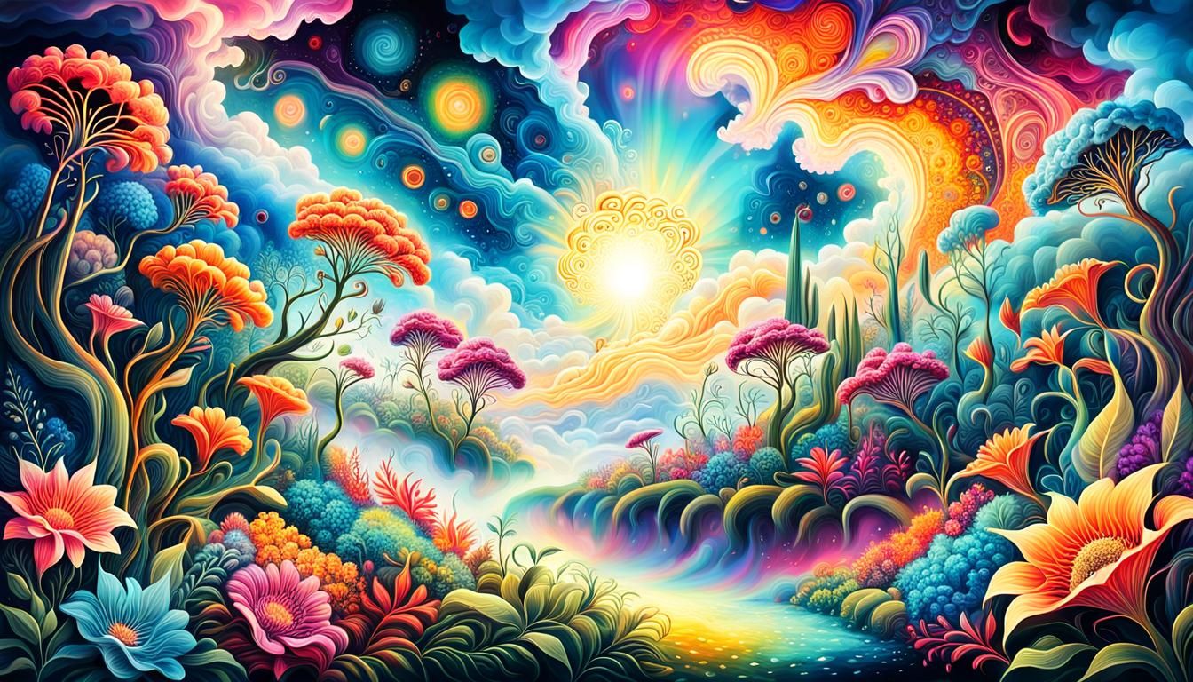 Surreal Exotic Flowers in a Psychedelic Explosion