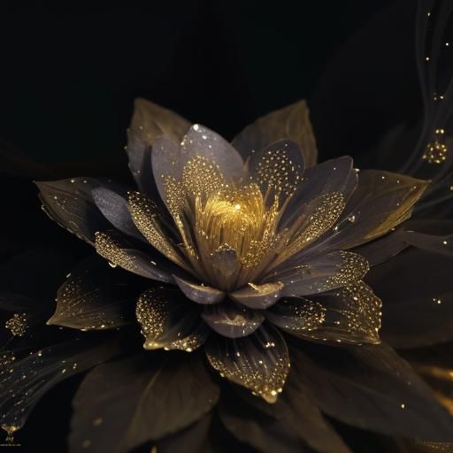 Surreal Fractal Flowers with Dripping Gold Paint