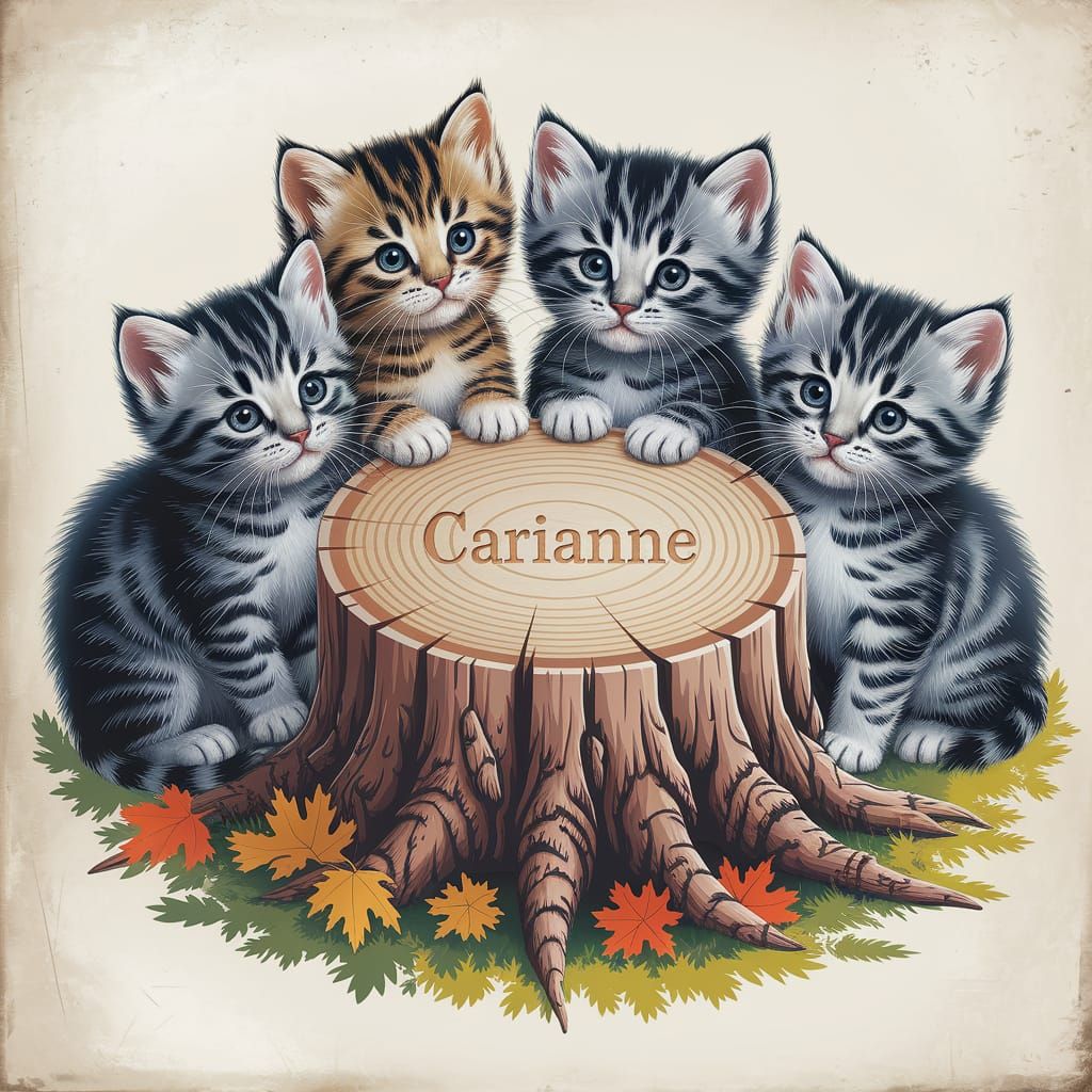Cute Tabby Kittens Around Carianne Tree Stump