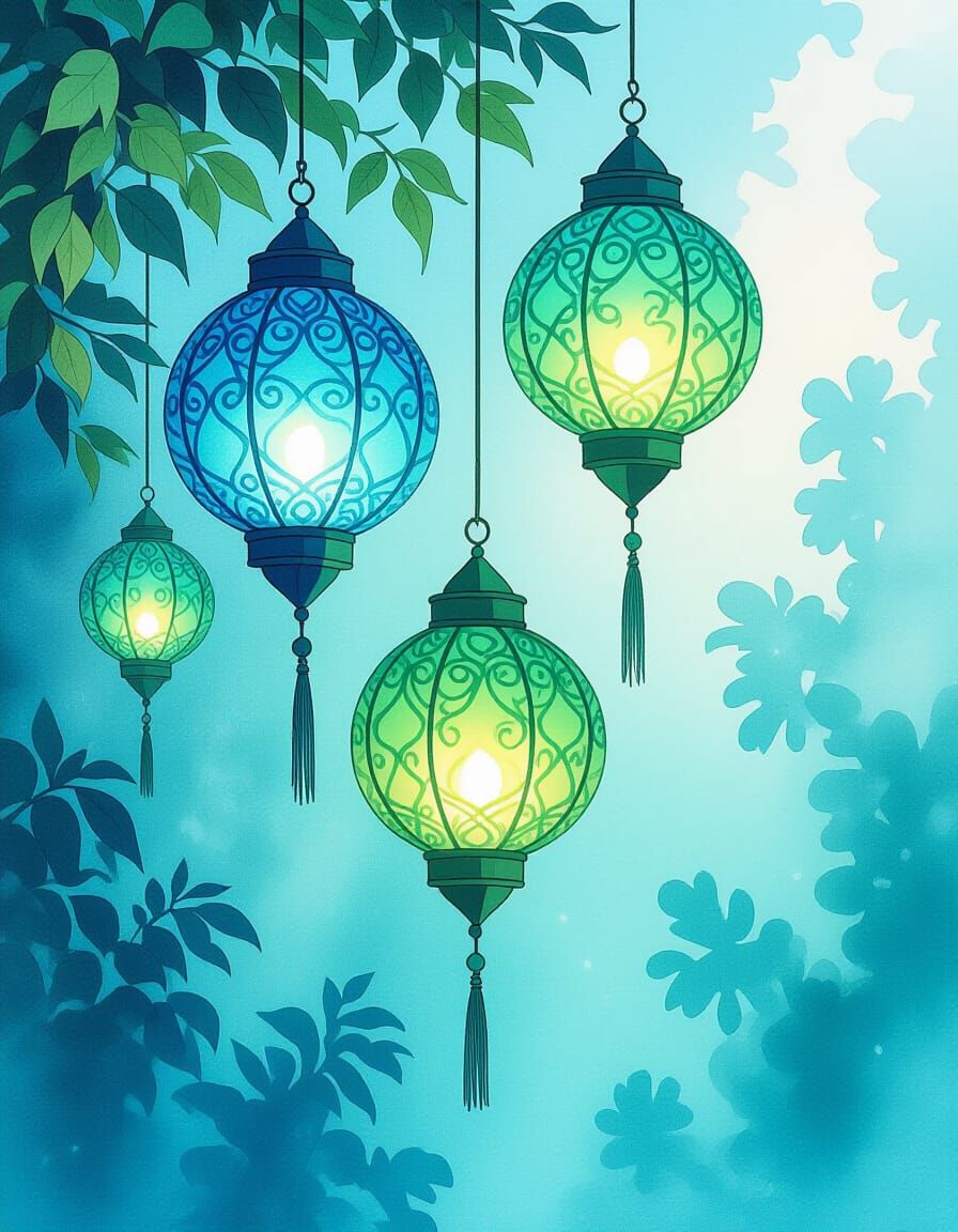 Ethereal Fantasy Lanterns in Watercolor Style