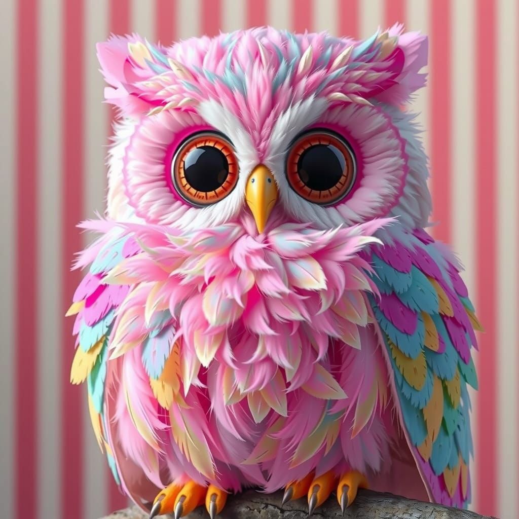 Whimsical Hyperrealistic Owl in Iridescent Feathers