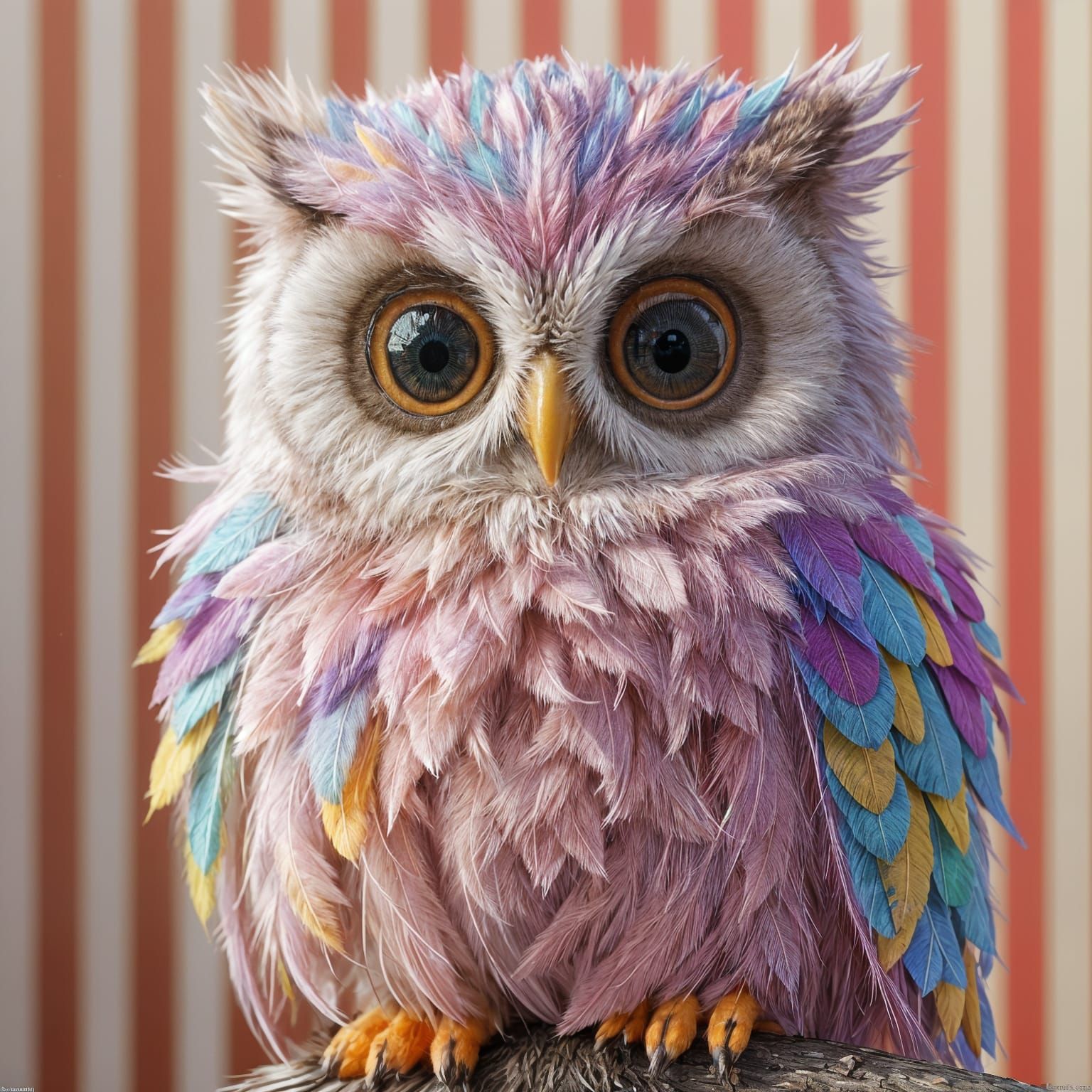Vibrant Hyperrealistic Owl Confronts the Viewer
