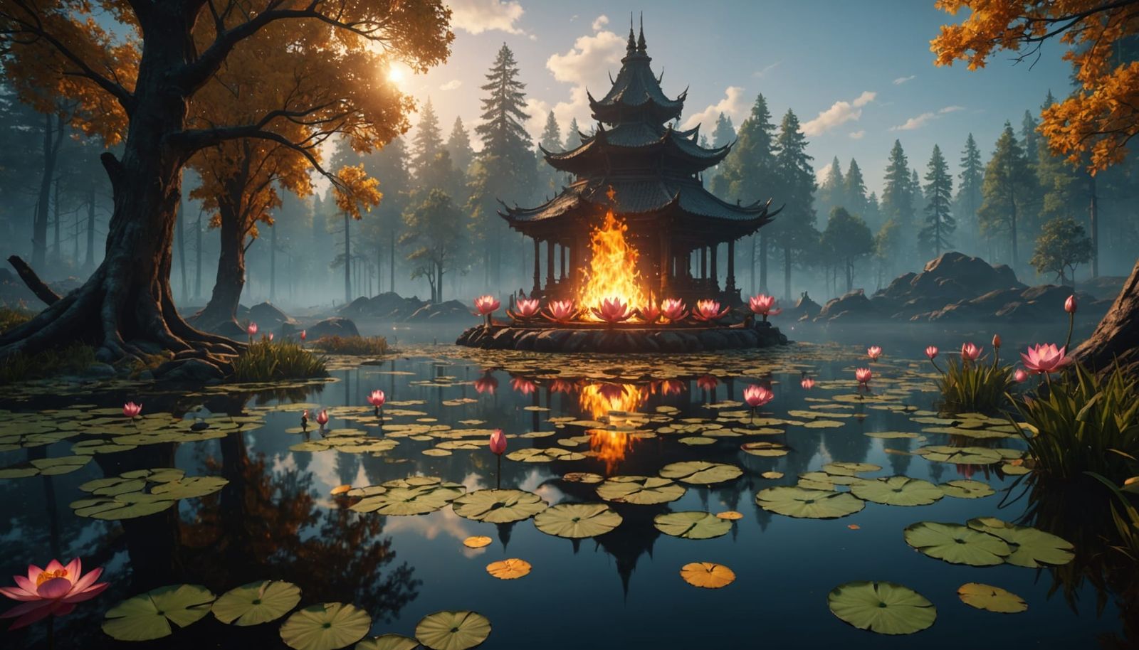 Burning Lotus Pond: Global Warming Concept Art