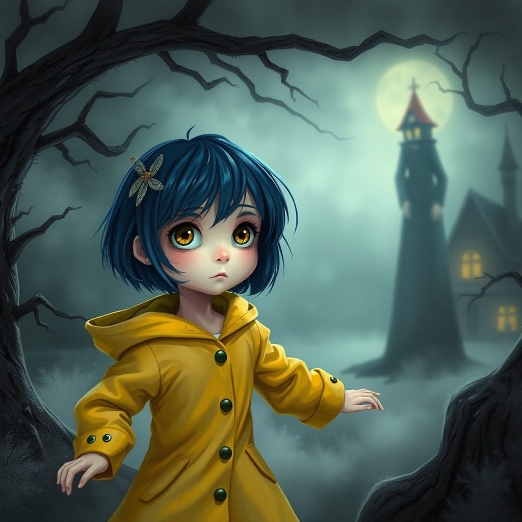 Girl Running from Creepy Woman, Hyperdetailed Fantasy