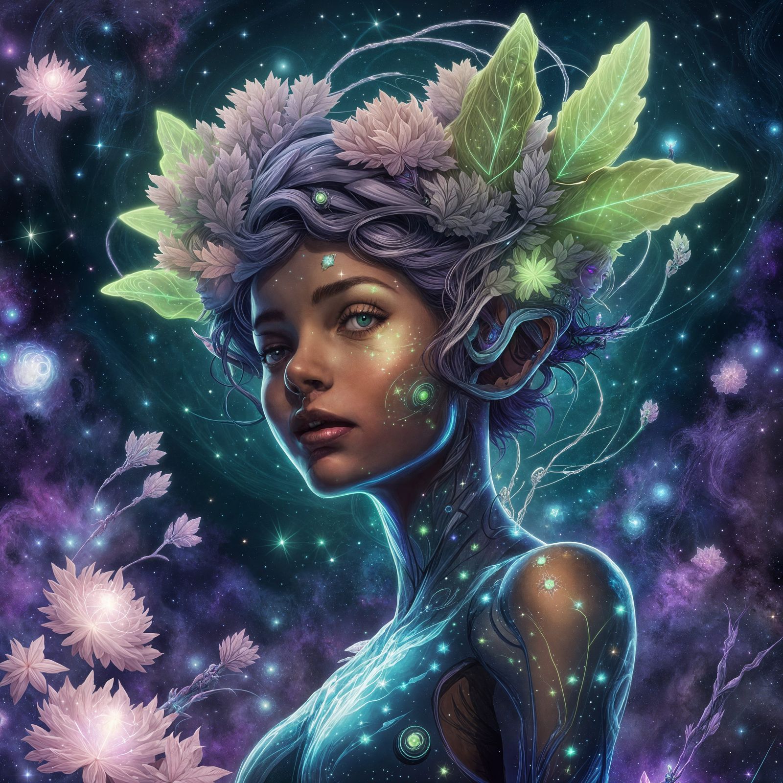 Bioluminescent Space Pixie in Cyber Nymph Style