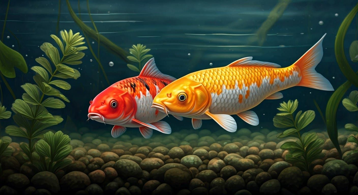 Realistic Japanese Koi Carp in Serene Underwater Scene