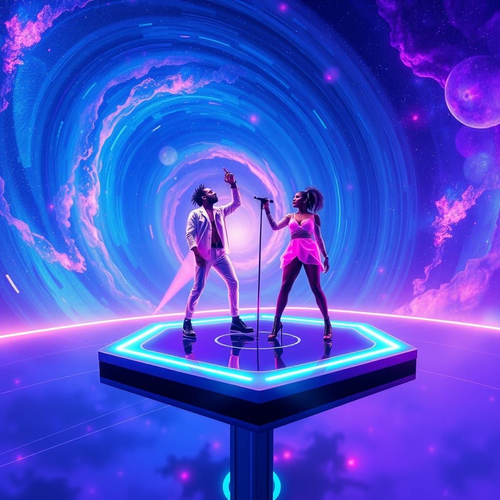 Cosmic Rappers Perform on Floating Stage Amidst Nebulas and ...