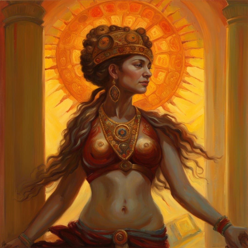 Radiant Sun Goddess in Oil Painting